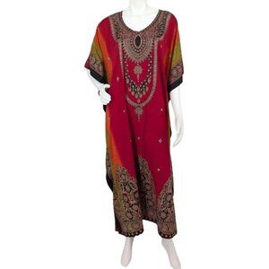 Vintage Kaftan Maxi Dress Ombre Paisley Festival Resort Flowy Statement One Size